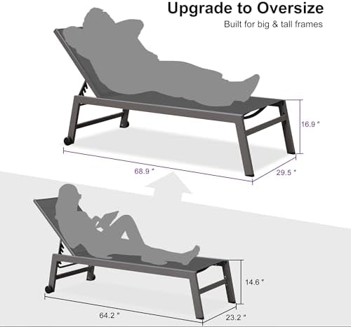 PURPLE LEAF Patio Chaise Lounge Set for 2, Oversize Seat, Grey | Reinforced a...