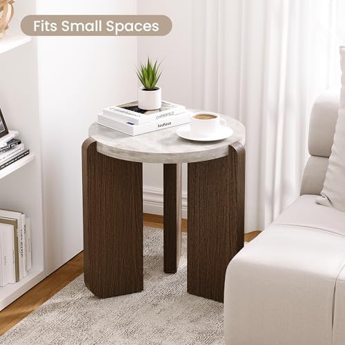 SUNBURY Side Table, Small Round End Table with 3 Legs, Nightstand for Small S...
