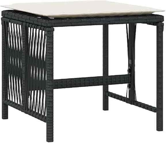 Poly Rattan Garden Stool Set of 4 Black Cream