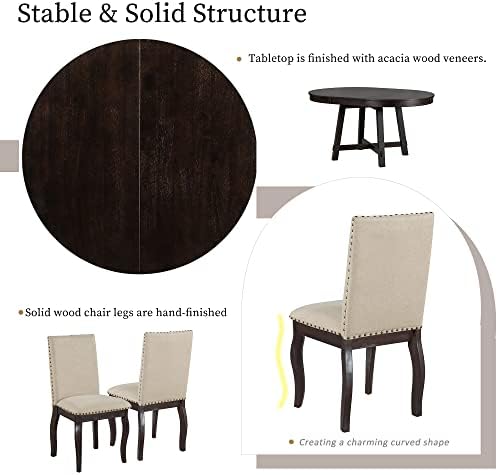 Harper & Bright Designs Round Kitchen Dining Table Set for 4, 5 Piece Far...