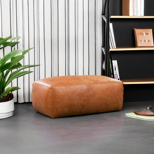 POLY & BARK Denver Ottoman – 43" Large Pouf with Feather-Down Topper...