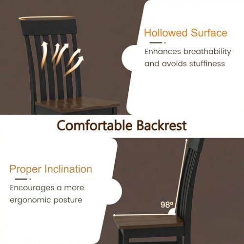 GIANTEX Wooden Dining Chairs Set of 2, Hollowed Backrest & Rubber Wood Seat