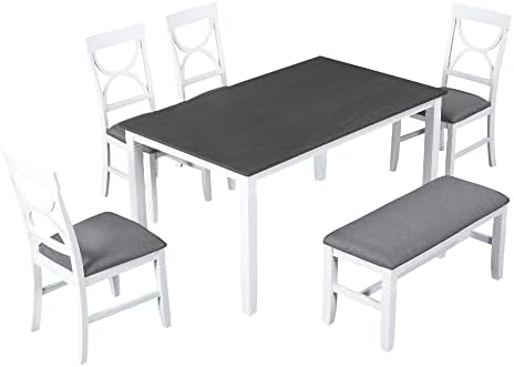 LUMISOL 6 Piece Kitchen Dining Room Table Set with Chairs and Bench Solid Woo...