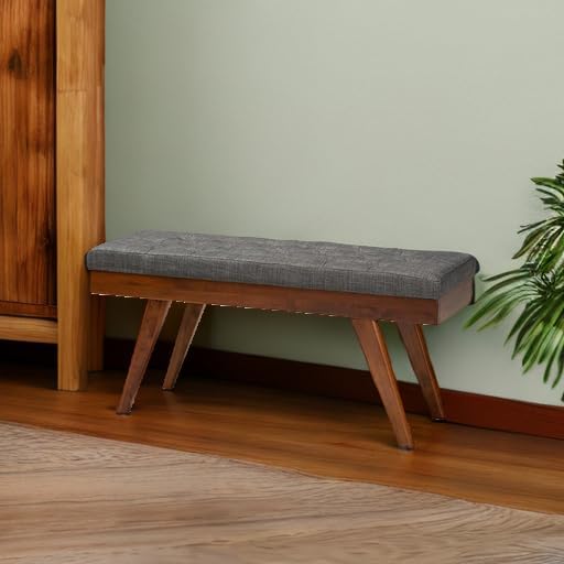 Baxton Studio Alona Mid-Century Modern Medium Grey Fabric Upholstered Wood Di...