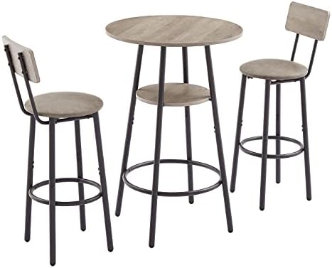 KIVENJAJA 3-Piece Bar Table Set for 2, Small 2-Tier Round Bistro Pub Dining T...
