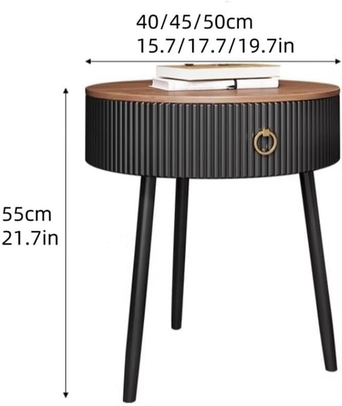 Modern Round End Table with Drawer Wood Double Storage Nightstand Side Table ...