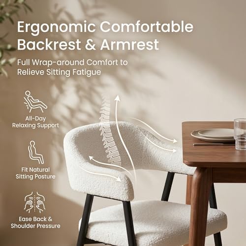 HNY Modern Dining Room Arm Chairs Set of 6, Faux Sherpa Boucle Upholstered Ba...