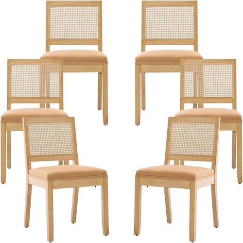 French Country Dining Chairs Set of 6, Amber Wood Kitchen & Dining Room C...