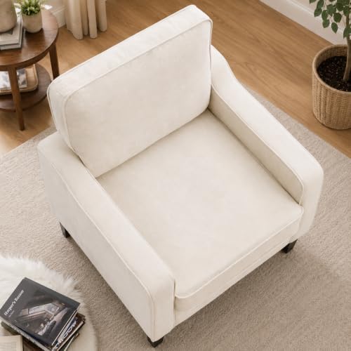 Weture Mid-Century Accent Chair, Beige Armchair Living Room Chairs | Comfy Up...