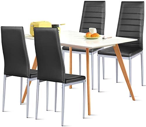 COSTWAY Set of 4 Dining Chairs, Upholstered Armless Chairs with Waterproof PV...