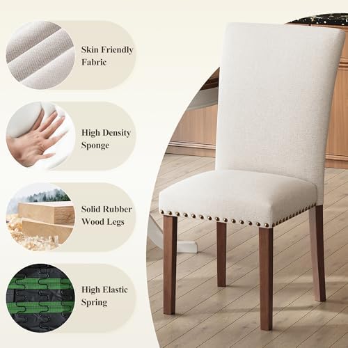 COLAMY High Back Upholstered Dining Chairs Set of 2, Beige