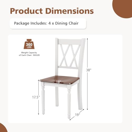 GIANTEX Dining Room Chairs Set of 2 White, Wooden Farmhouse Kitchen Chairs