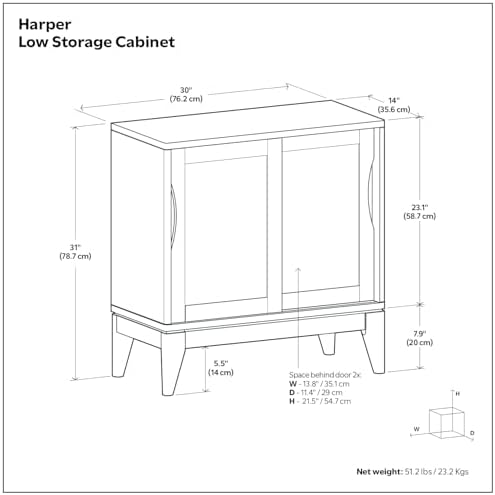 SIMPLIHOME Harper 30" Solid Wood Cabinet in Teak Brown