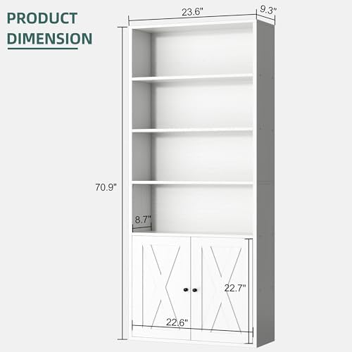 Shintenchi 6 Tier Bookshelf with Doors, Tall Standing Bookcase