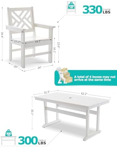 7 Piece HDPE Outdoor Dining Set for 6, Patio Dining Furniture Set with Umberl...