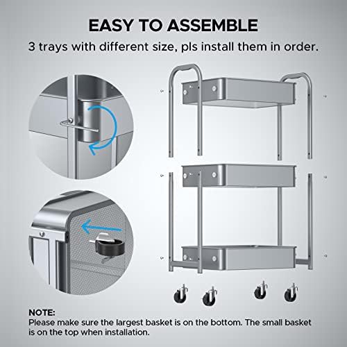 MAX Houser 3-Tier Rolling Utility Cart with Caster Wheels,Easy Assembly, for ...