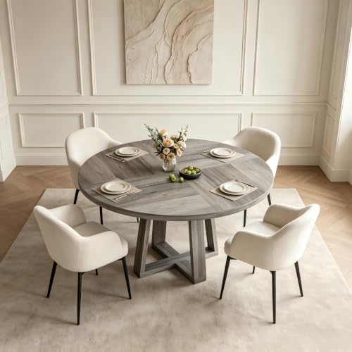 Garvee 47 inch Round Dining Table for 4-6 People, Wash Grey Kitchen Table