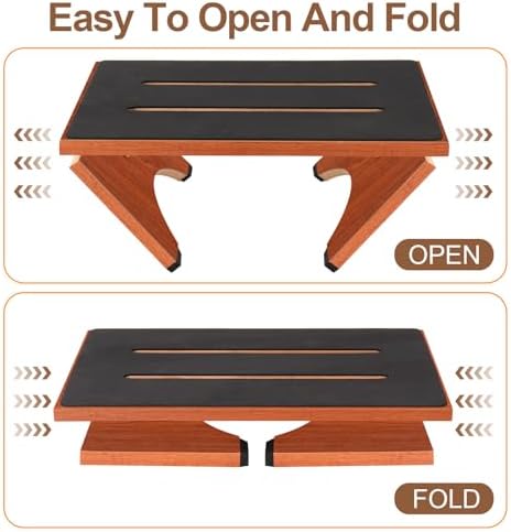 Step Stool Foldable, Wooden Step Stool with Non-Slip Rubber Stepping Feet, Fo...