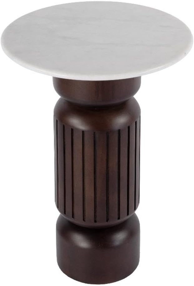 Pemberly Row Set of 2 Marble and Wood Side Tables in White/Light Beige