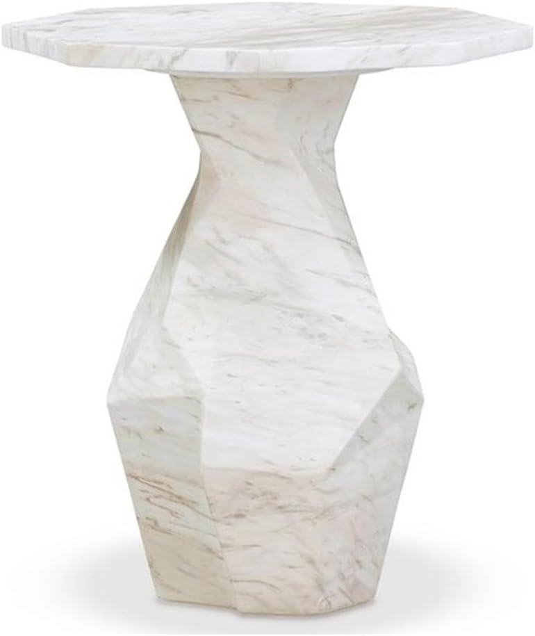 Pemberly Row Contemporary Round Side Table, White Faux Marble Top, 19.8"...