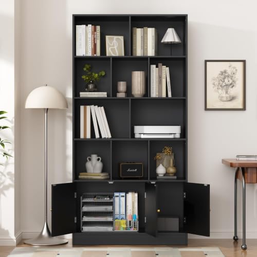 Housoul 71" Tall Bookshelf with 10 Cubes and 3 Doors, 4-Tier Bookshelf, ...