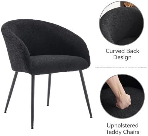 Modern Vanity Chair, Living Room Chair with Metal Legs,Teddy Fabric Dining Ch...