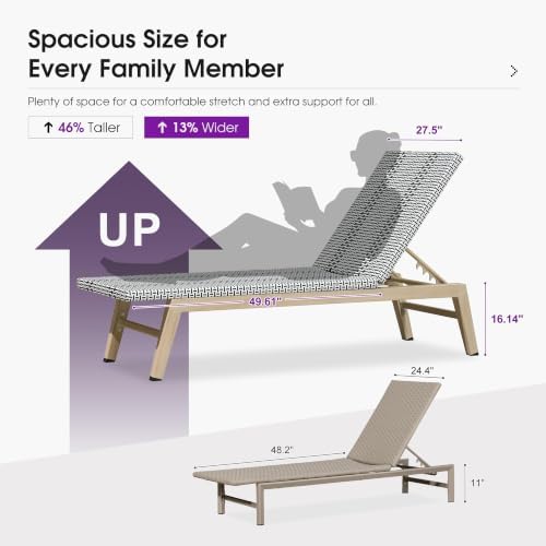 PURPLE LEAF Oversize Outdoor Chaise Lounge Set of 2 Champagne Frame, White | ...