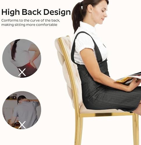 Modern Dining Chairs Set of 4, Beige Velvet Woven Kitchen Chair with Golden M...