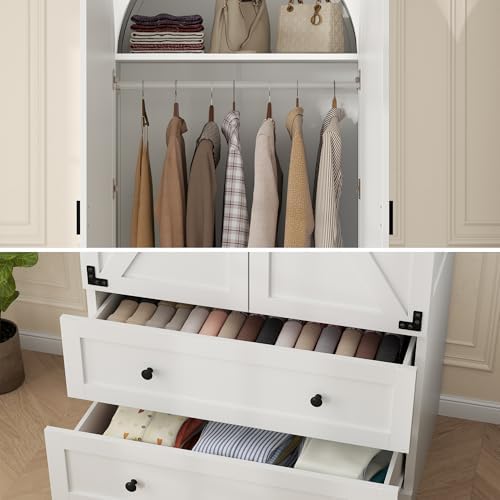 Gyfimoie White Armoire Wardrobe Closet with 2 Drawers, 75" Wooden Wardro...