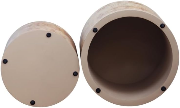 Nesting Coffee Table Set of 2, Modern Round Coffee Table (Natural Wood + Soli...