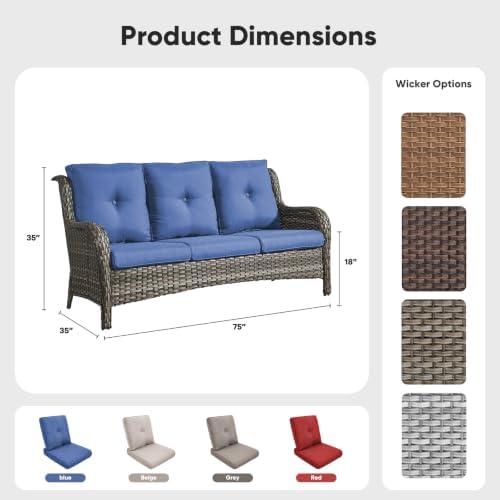 Belord Patio Sofa Luxury PE Wicker 3-Seater Outdoor Couch, Modern All-Weather...