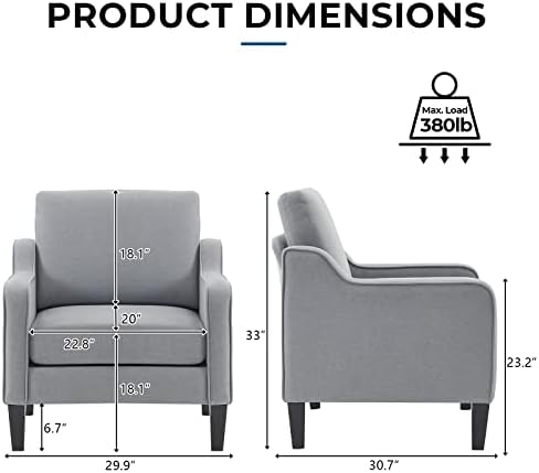 VINGLI Accent Chairs Set of 2, Linen Upholstered Armchair, Living Room