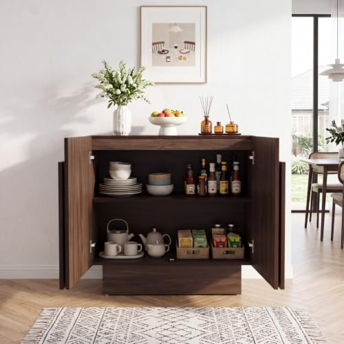 Ya-Home Walnut Sideboard Buffet Cabinet with Storage, 31.5” Modern Sideboard ...