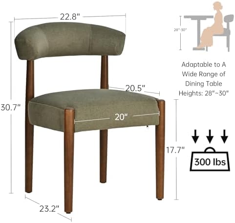 VKNOW Wooden Dining Chairs Set of 6 with Walnut Wood Legs and Curved Back | M...