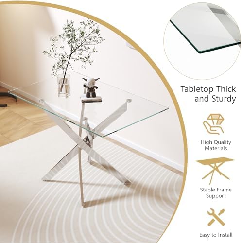 5 Piece Glass Dining Table Set for 4, Modern Tempered Glass Top Kitchen Table...
