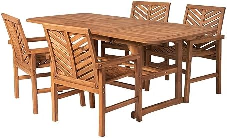 Walker Edison 4-6 Person Outdoor Wood Chevron Back Patio Furniture Dining Set...