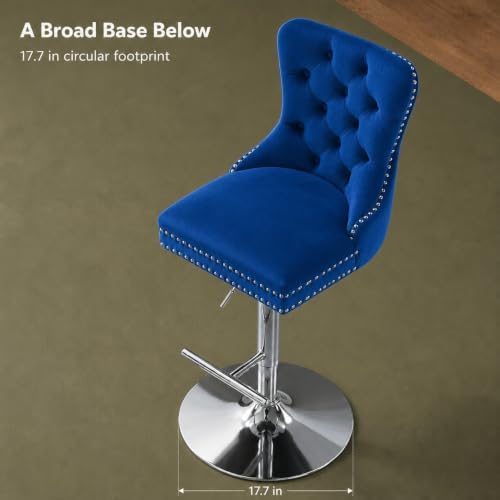 Blue Modern Swivel Bar Stools Set of 2, Velvet Counter Height Bar Stools for ...