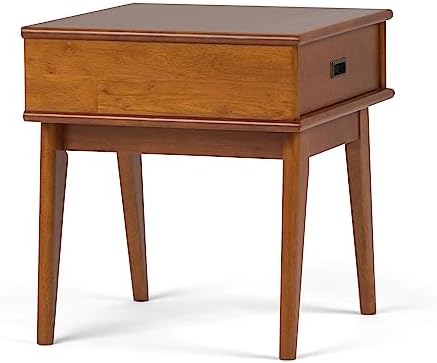 SIMPLIHOME Draper 22" Wide Solid Wood Rectangular End Table in Teak Brown