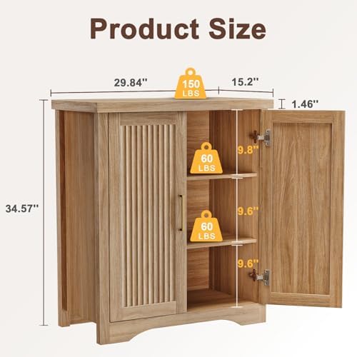 Memobarco 29" Fluted Sideboard Buffet Cabinet with Storage,Natural Oak