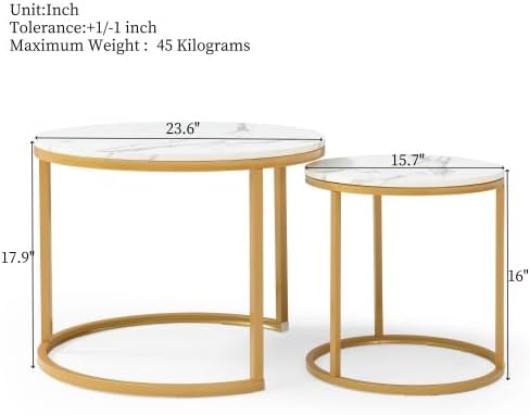 Round Coffee Table Set with Marble Pattern Top,Coffee Table and End Table Set...