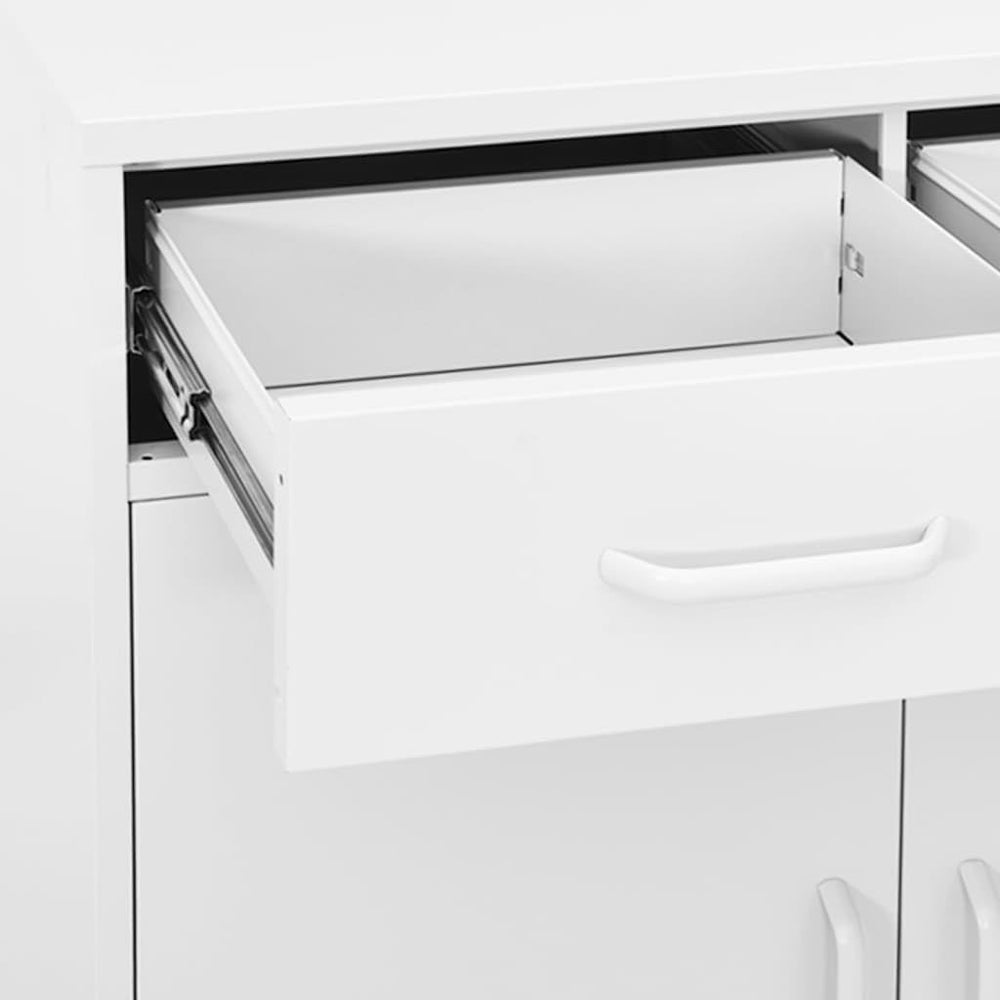 White Steel Cabinet 31.5x13.8x40 in, 2-Door Pantry w/ 2 Drawers, Adjustable S...