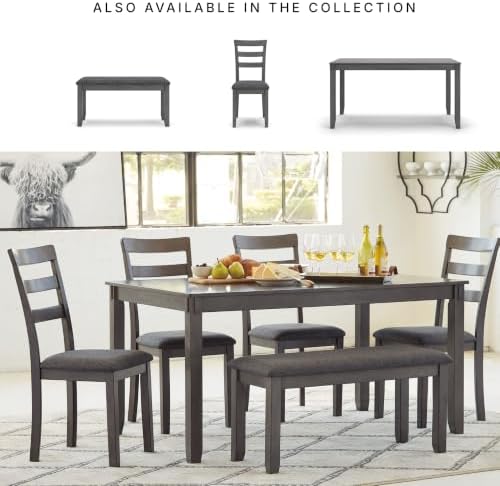 Signature Design by Ashley 6-Piece Dining Table Set with Bench, Gray