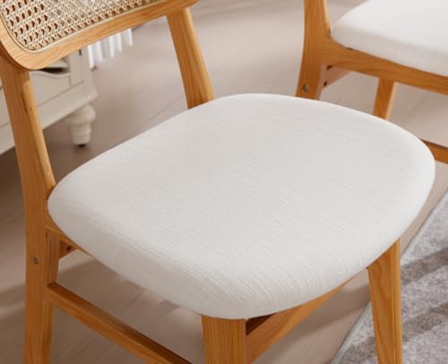 Shunzhi Rattan Dining Chairs Set of 4, Upholstered Farmhouse Dining Room Chai...