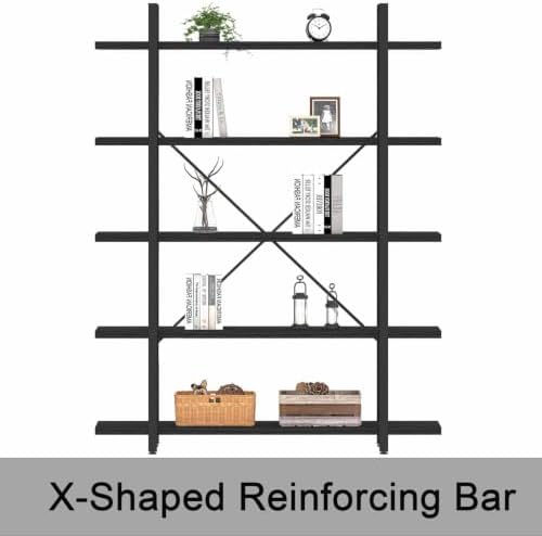 HSH 5 Tier Black Bookshelf, Modern Tall Bookcase with Storage for Office