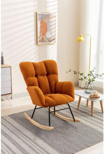 Rocking Chair, Upholstered Teddy Fabric Glider Chair, Lounge Accent Armchair ...