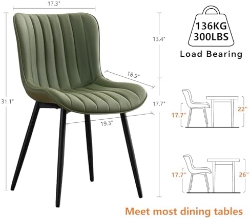 YOUNUOKE Dining Chairs Set of 2 Mid-Century Modern Kitchen Chair Green