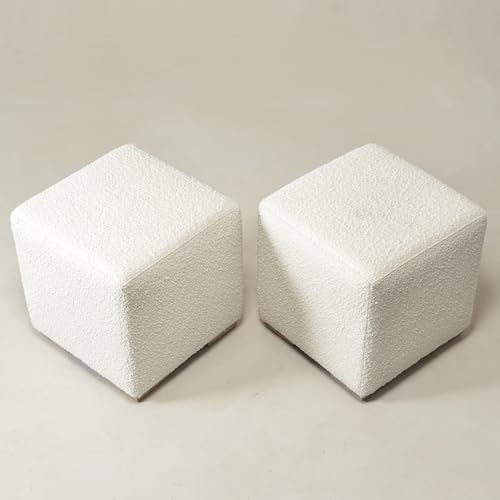 KINWELL 18.5" Wide Modern Square Boucle Ottoman Set of 2 | Cube Ottoman ...