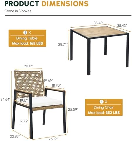 5 PCS Acacia Wood Patio Dining Set, Yellow & White