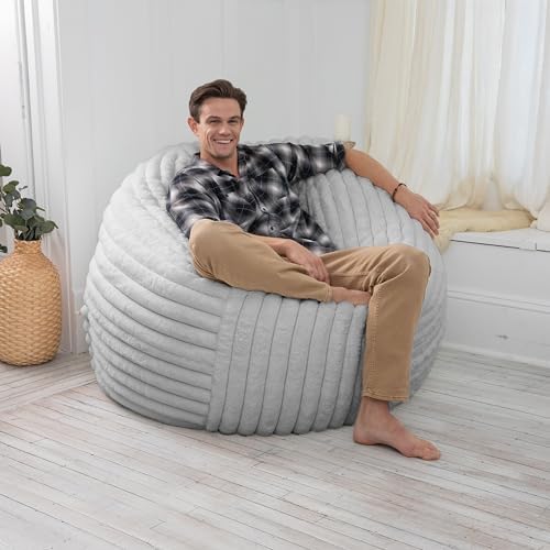 Jaxx 5 Foot Saxx Bean Bag Chair for Adults - Luxe Faux Fur, Mondo Grey