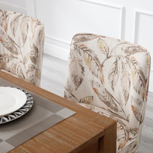 Upholstered Parsons Chair Set of 2, Linen Fabric Floral Patterned Dining Chai...
